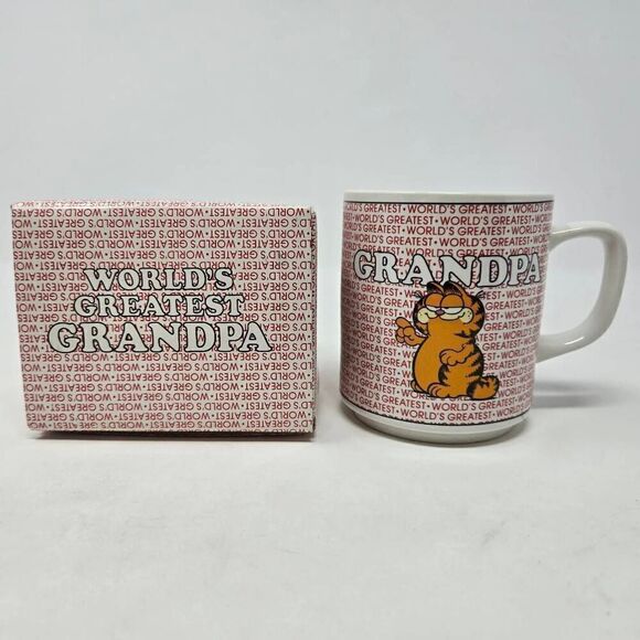 1978 GARFIELD ENESCO WORLD'S GREATEST GRANDPA CERAMIC COFFEE MUG NEW BOX VINTAGE - Picture 1 of 3